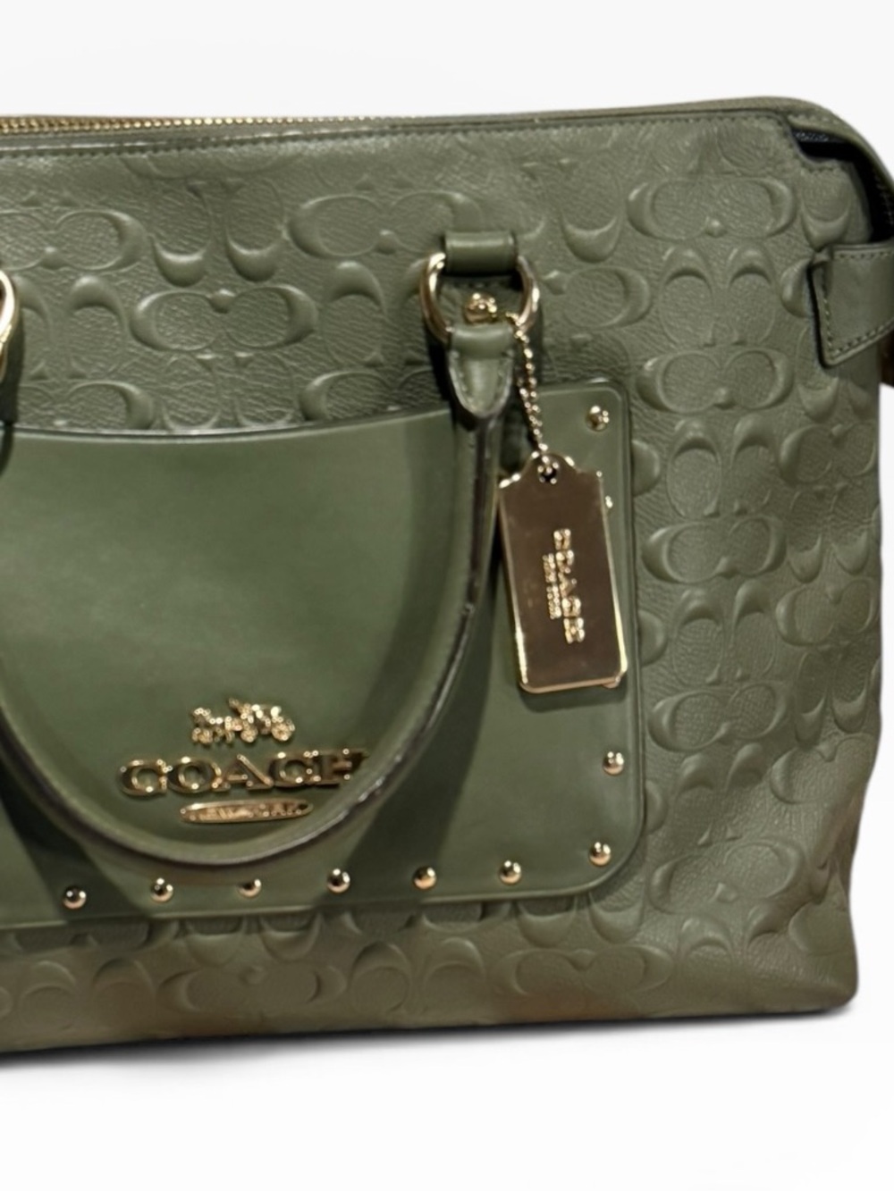 Coach Military Green Gold Emma Satchel Signature Leather Style F76639 - Picture 2 of 12